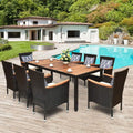 9-Piece Brown Wicker Patio Dining Set with Acacia Wood Table