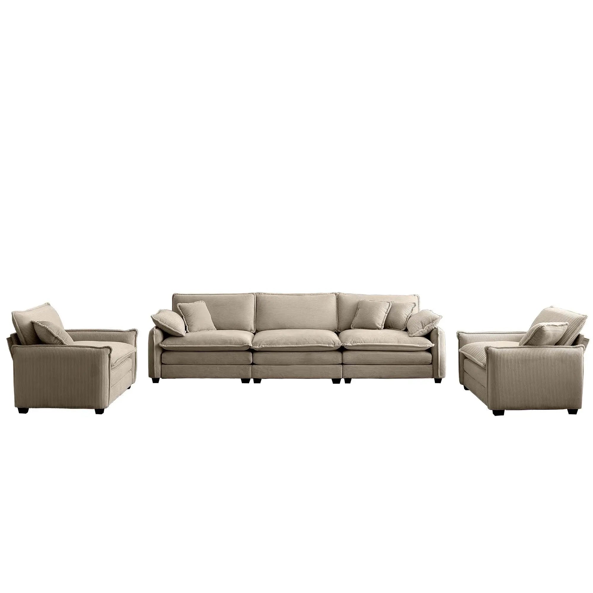 Home Theater Style 3-Seater Sofa Set with Soft Cushions & Pillows – Warm Cozy Design