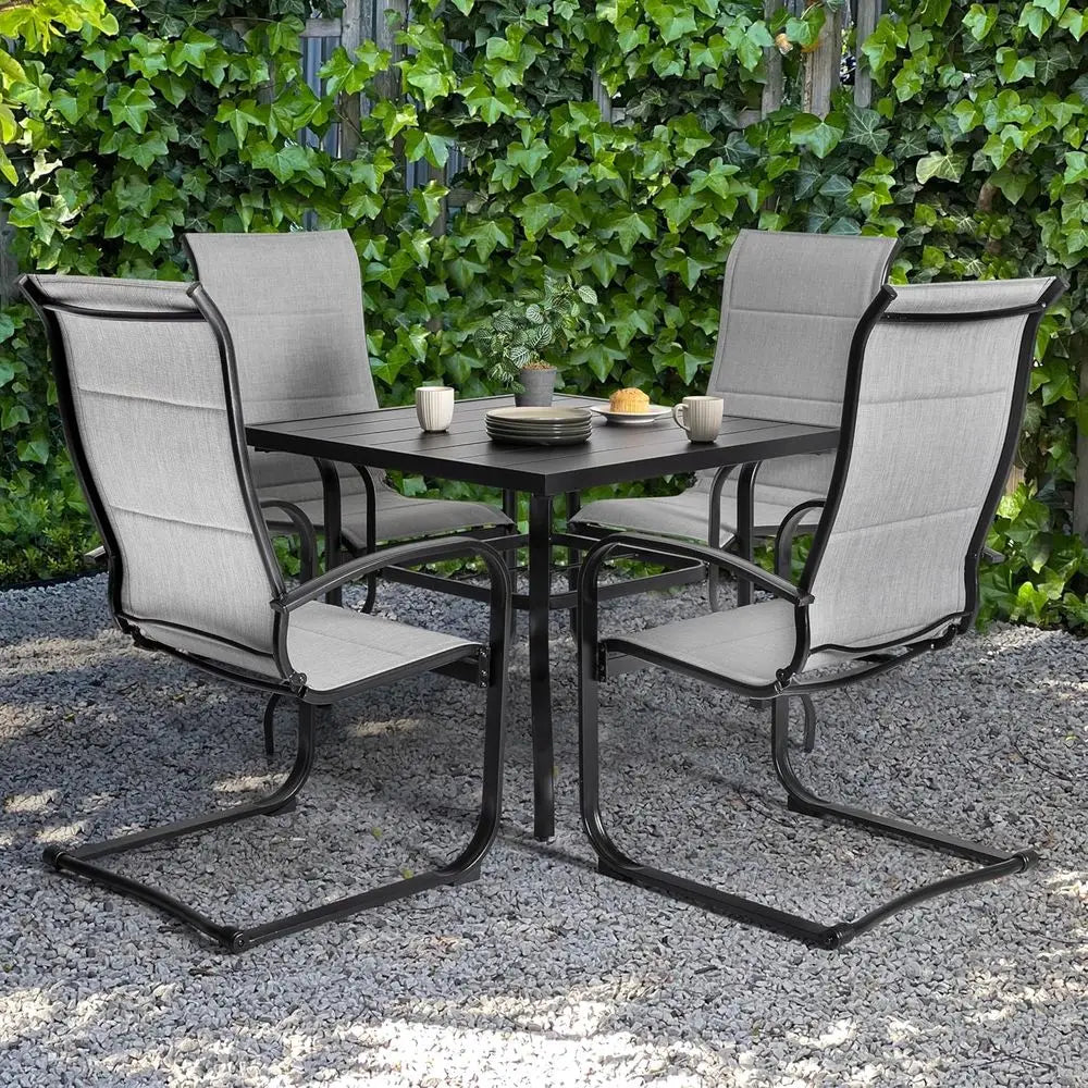 All-Weather Padded Textilene Outdoor Dining Chair Set of 4 with Spring Motion and High Back, Gray