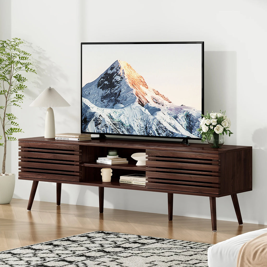 Mid Century Modern TV Stand for Tvs up to 70", Wood Media Console with Storage & Cable Management for Living Room