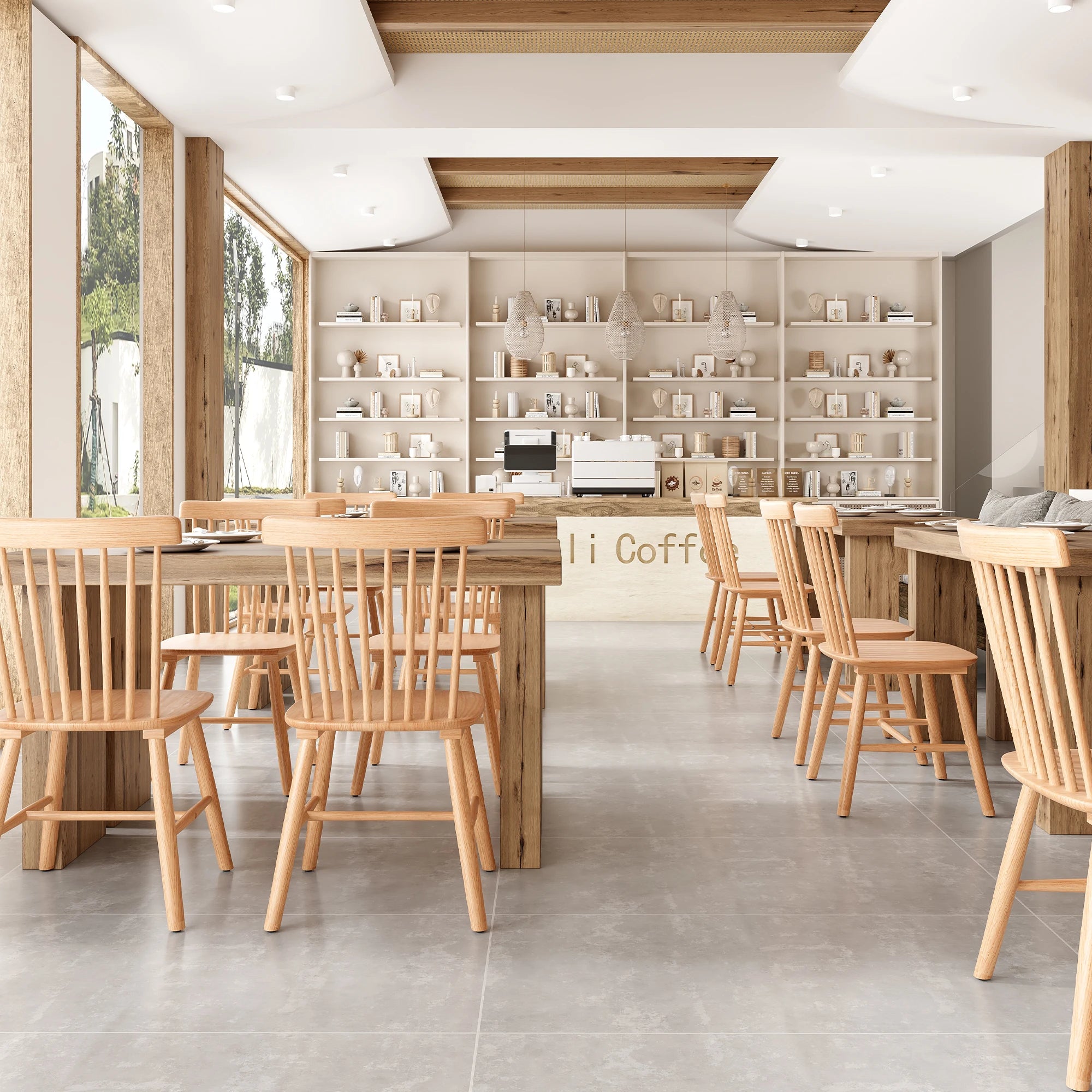Dining Chairs Set of 4, Mid Century Modern Spindle Back Wood Chairs with Comfortable Seat for Kitchen & Dining Room