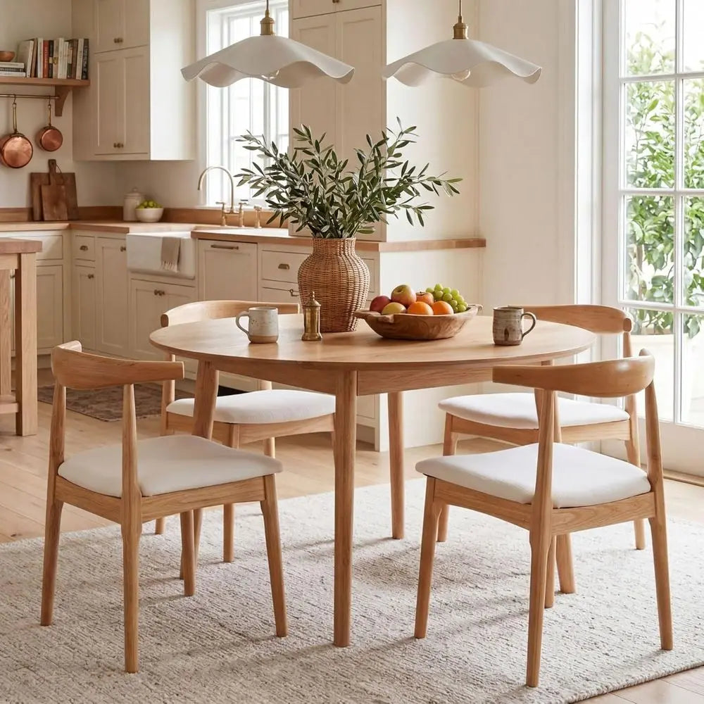 Set of 4 Modern Linen Fabric Dining Chairs with Open Curved Back, Suitable for Contemporary Dining Rooms and Restaurants - Natur