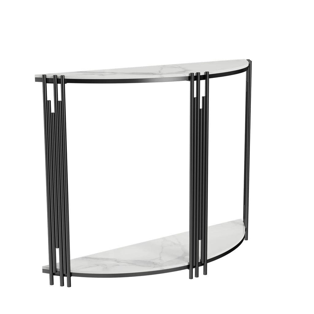 Half Moon Tiered Real Marble Entry Console Table Hallway Entryway Furniture for Entrance, Home Living Room