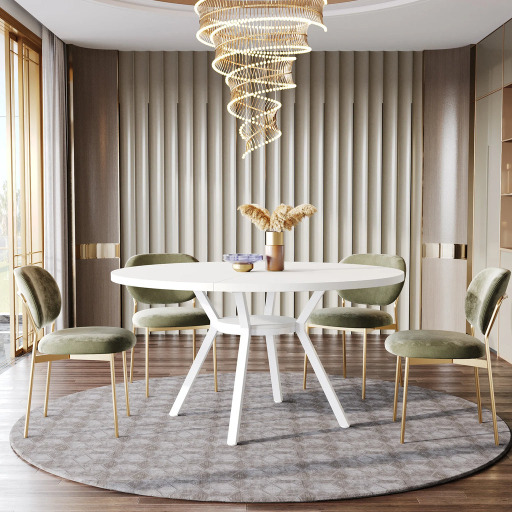 round Dining Table for 4-6 People, 47-Inch Farmhouse Dinning Room Table Circle Kitchen Table, Industrial Dinner Table