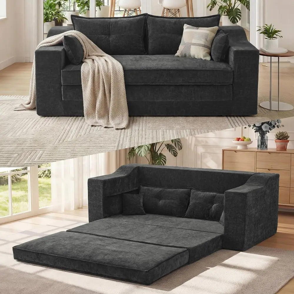 70 Oversized Loveseat Sofa Couch, 3 in 1 Boneless Couch with 4 Pillows, Convertible Sofa Bed Pull Out Couch for Living Room Apa