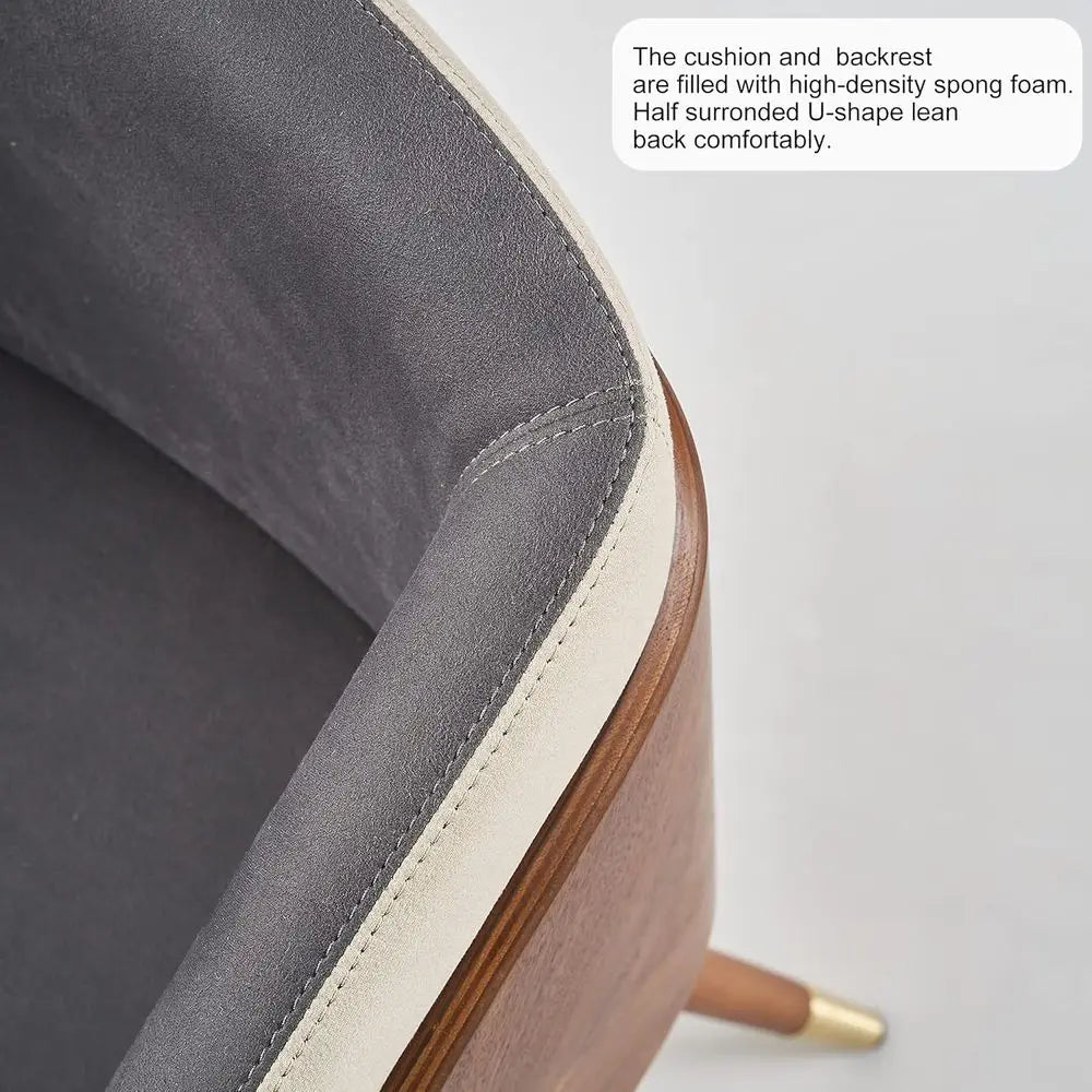 Mid-Century Modern Leather Accent Chairs Set of 2, Walnut Legs, Grey, Adjustable Seat