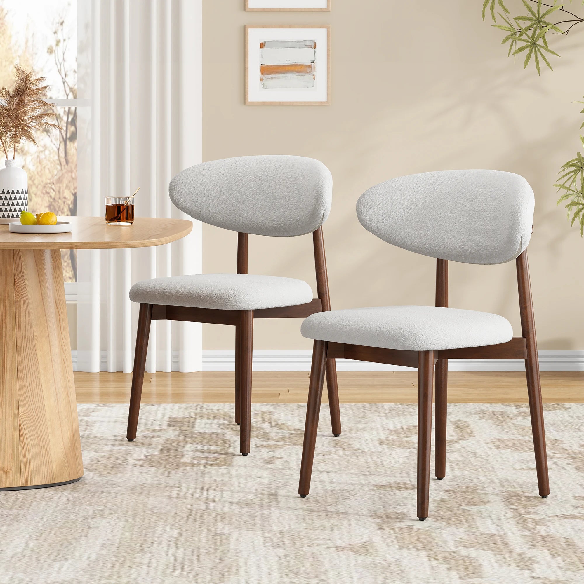 Solid Wood Dining Chairs Set of 2 with Modern Fabric Upholstered for Dining Room