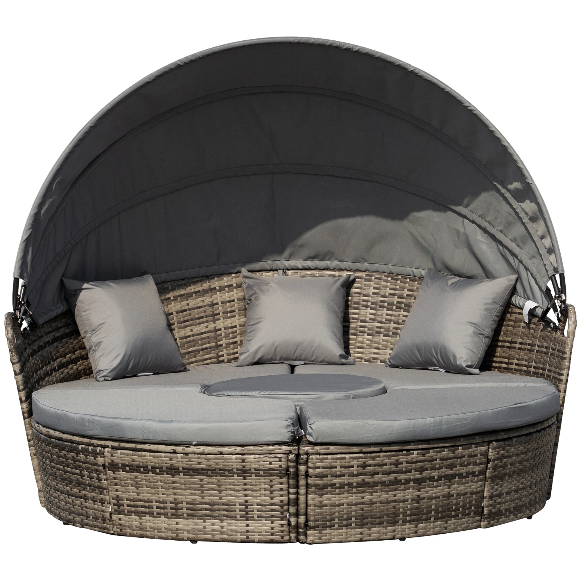 Outdoor Convertible Daybed, 4Pc Furniture Set, Sofa, Coffee Table, Chairs, Gray