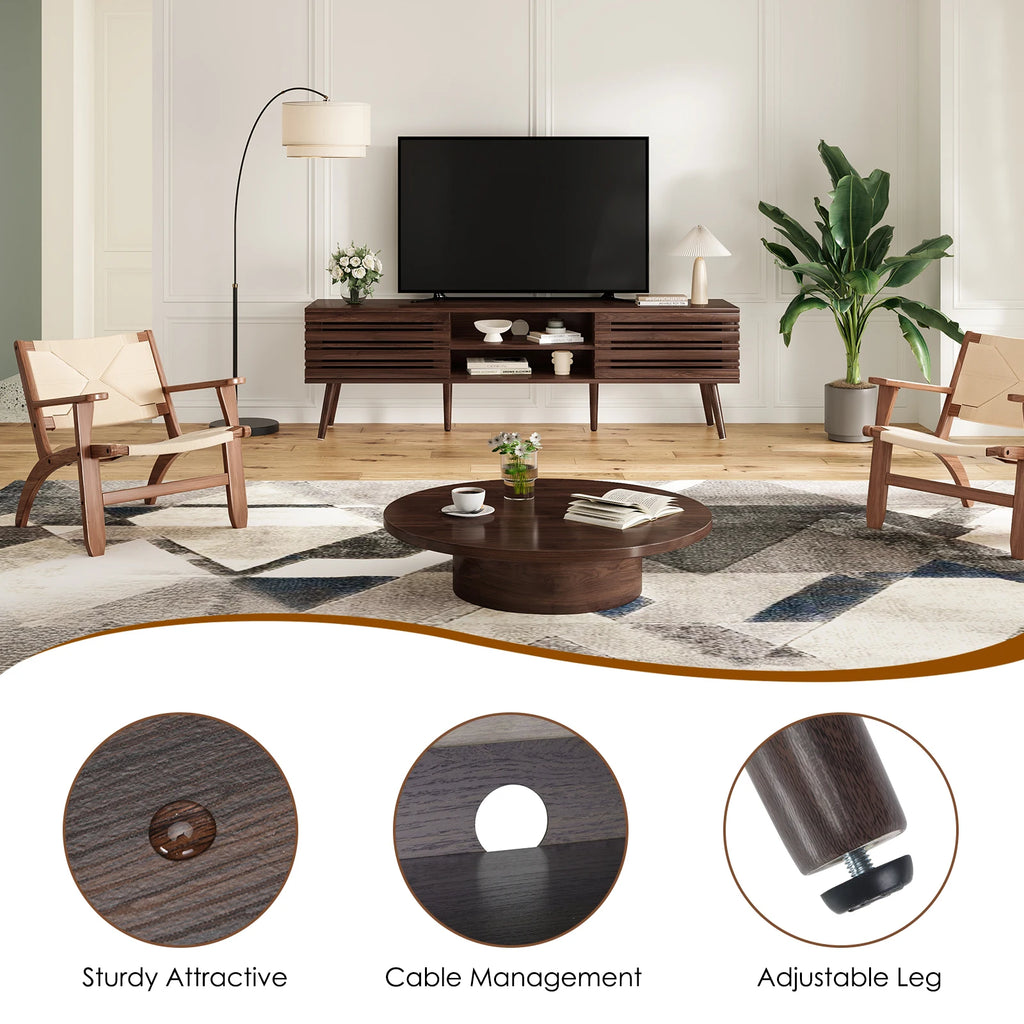 Mid Century Modern TV Stand for Tvs up to 70", Wood Media Console with Storage & Cable Management for Living Room