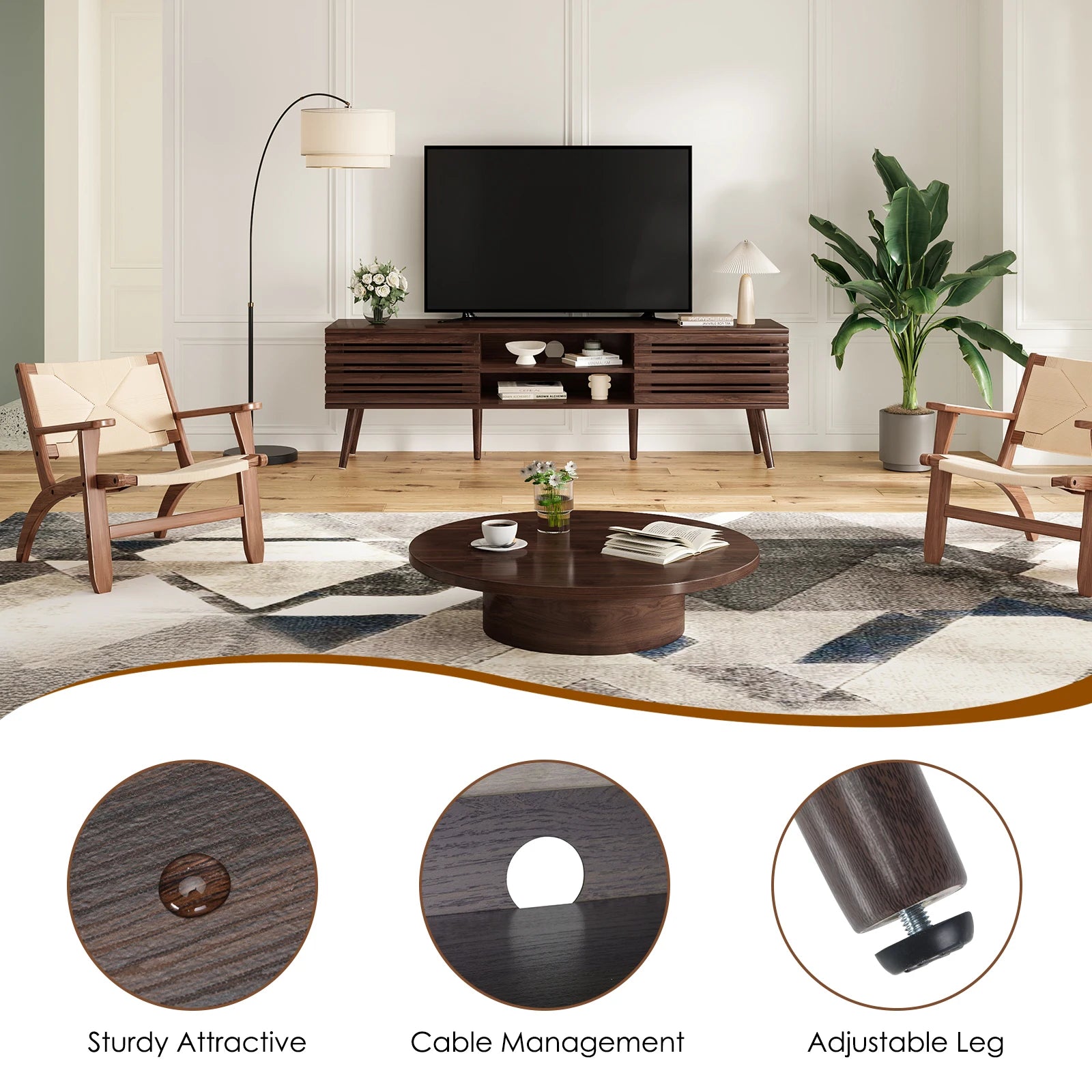 Mid Century Modern TV Stand for Tvs up to 70", Wood Media Console with Storage & Cable Management for Living Room
