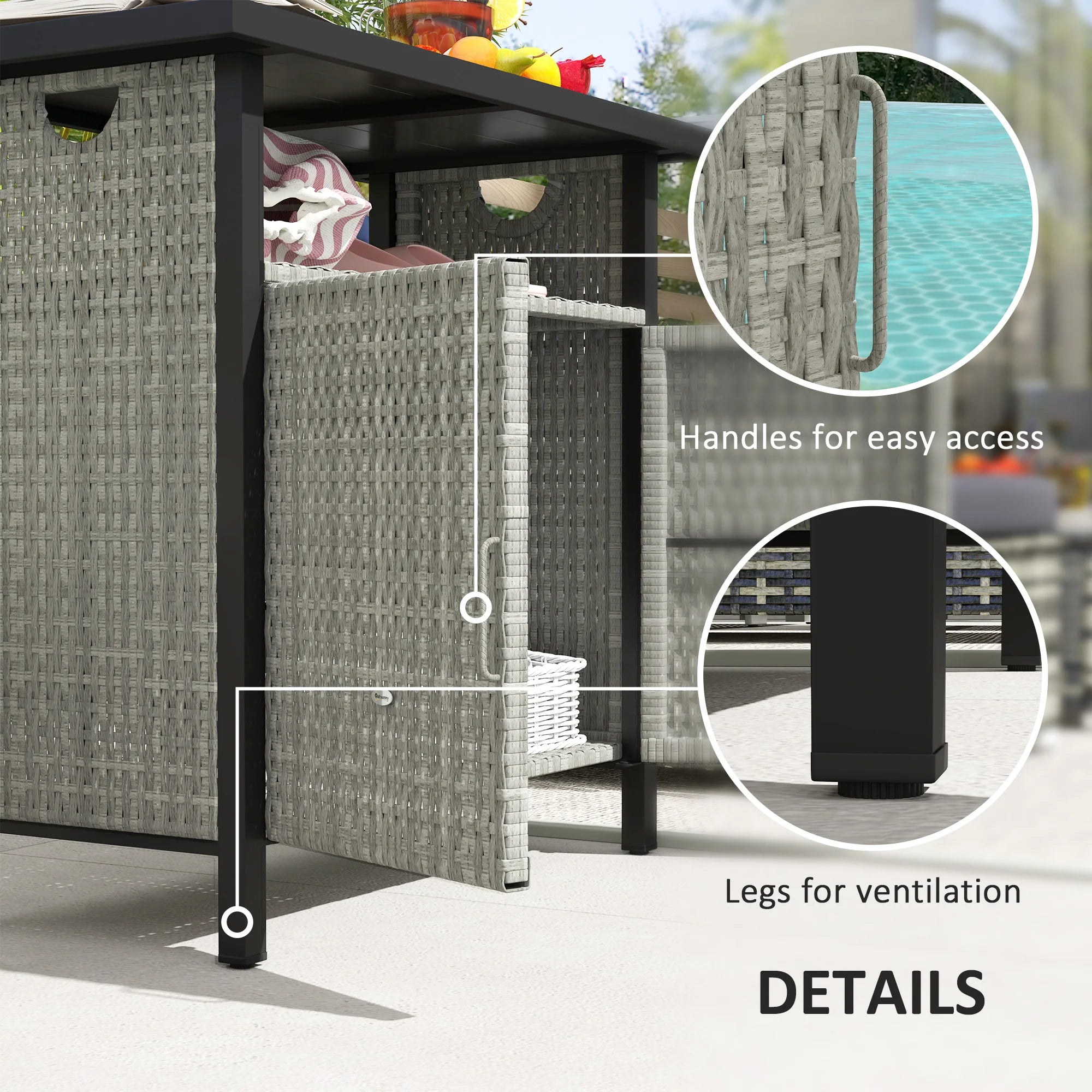 Outdoor Pool Towel Storage Cabinet Organizer, Pool Valet with Cabinet Gray