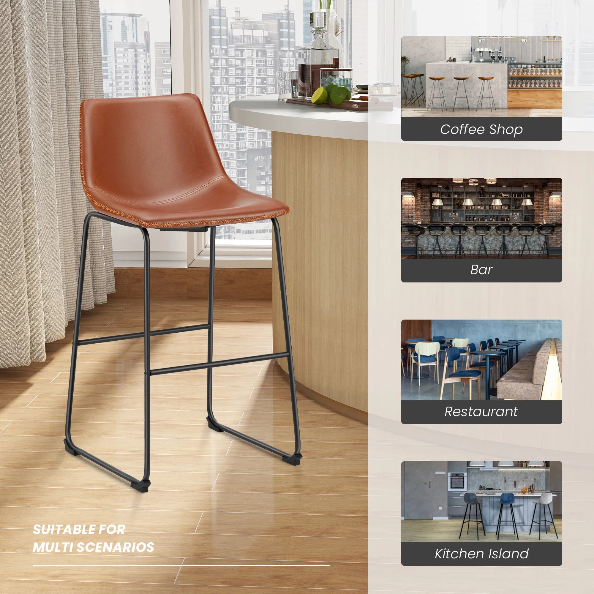 Lvxen Bar Stool Set - Faux Leather & Iron