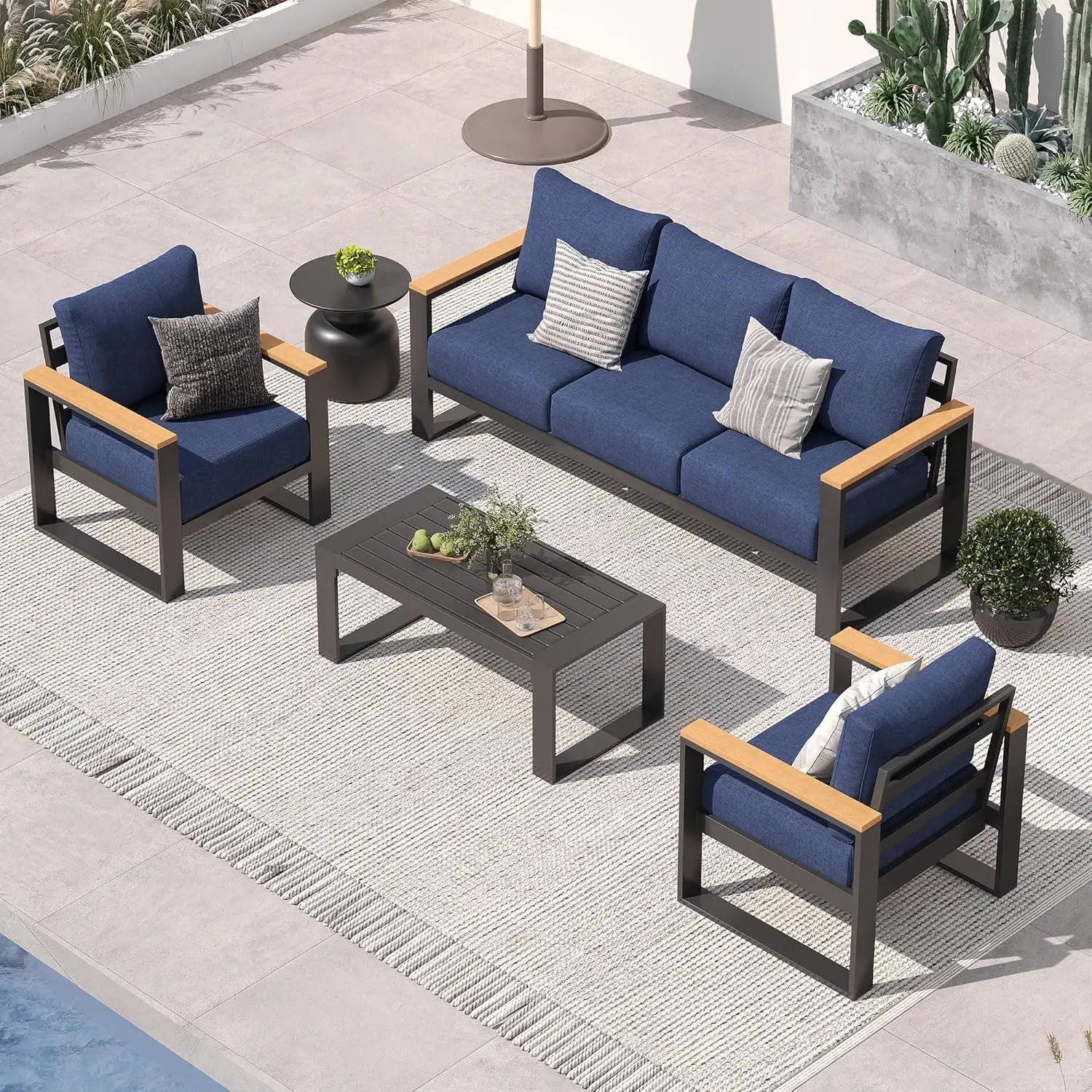 Aluminum Patio Furniture Set, 4 Piece Outdoor Conversation Sets with Coffee Table and Washable Thick Cushions, All, Customized