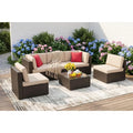 6-Piece Outdoor Sectional Sofa Set, Beige PE Wicker Rattan Patio Furniture with Coffee Table for Garden, Backyard, Poolside