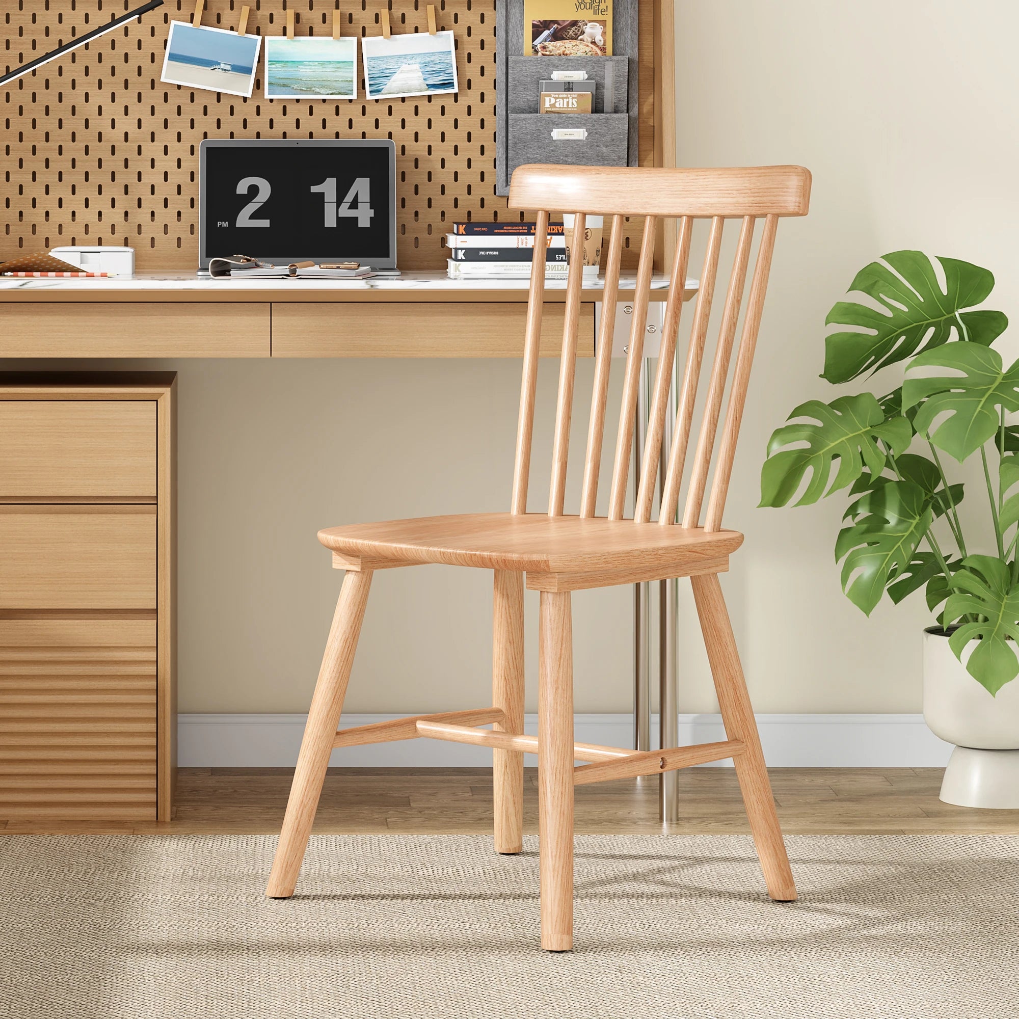Dining Chairs Set of 4, Mid Century Modern Spindle Back Wood Chairs with Comfortable Seat for Kitchen & Dining Room