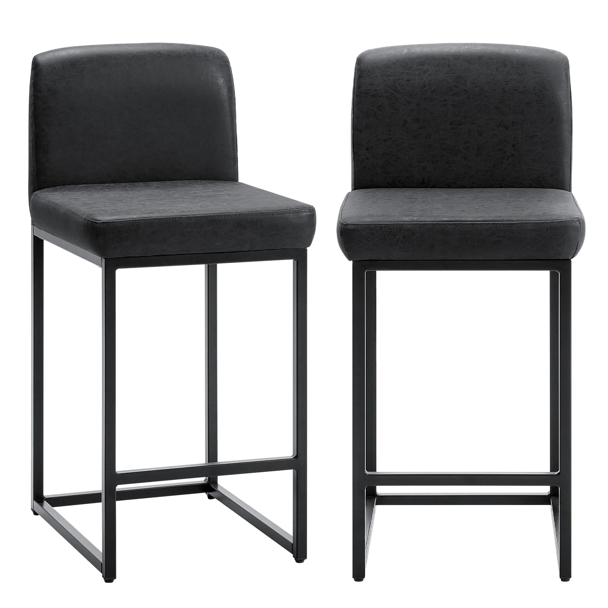 Counter Height Bar Stools Set of 2 – Upholstered PU Leather Kitchen Island Chairs