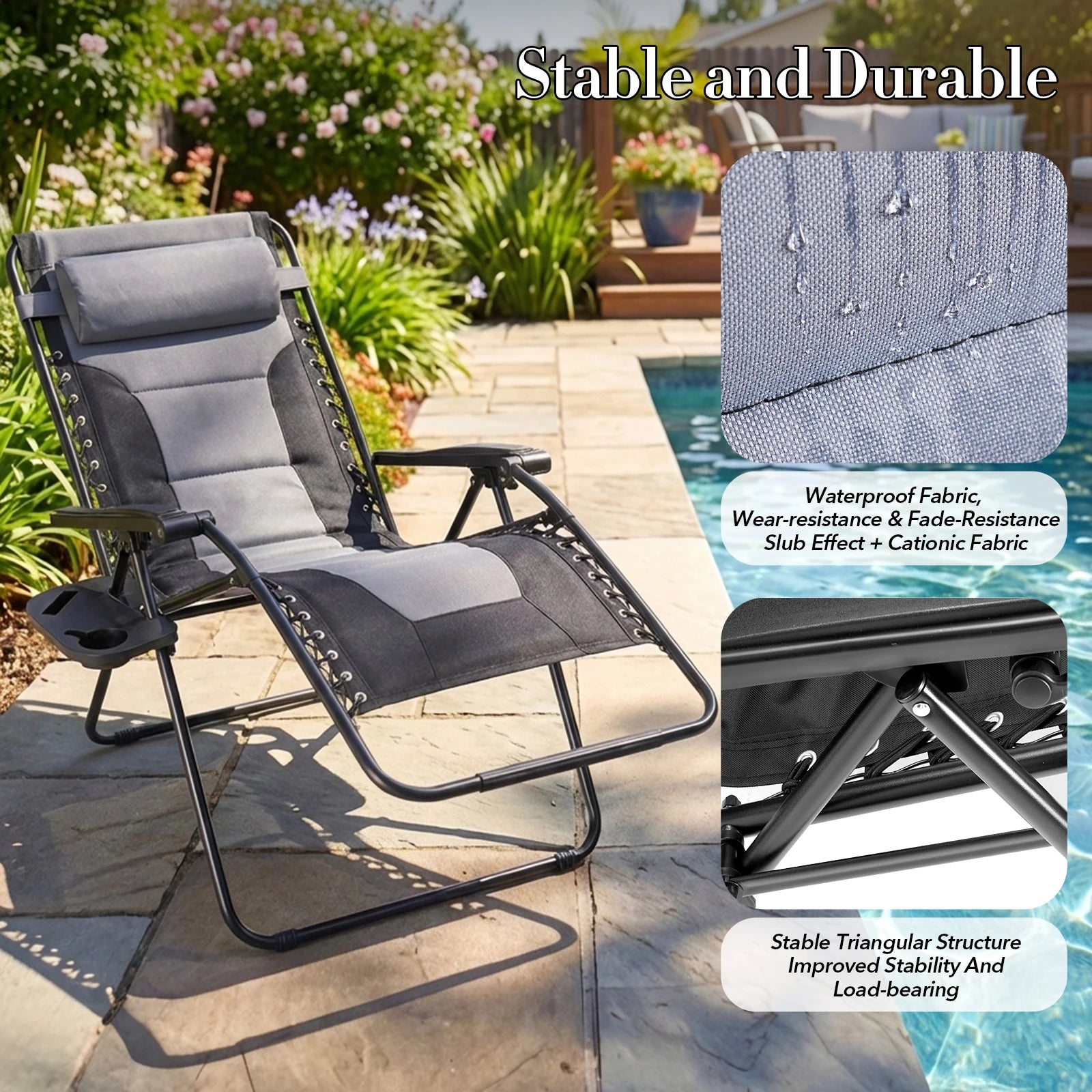Lvxen Zero Gravity Lounge Chair - Oversized Padded Cotton patio
