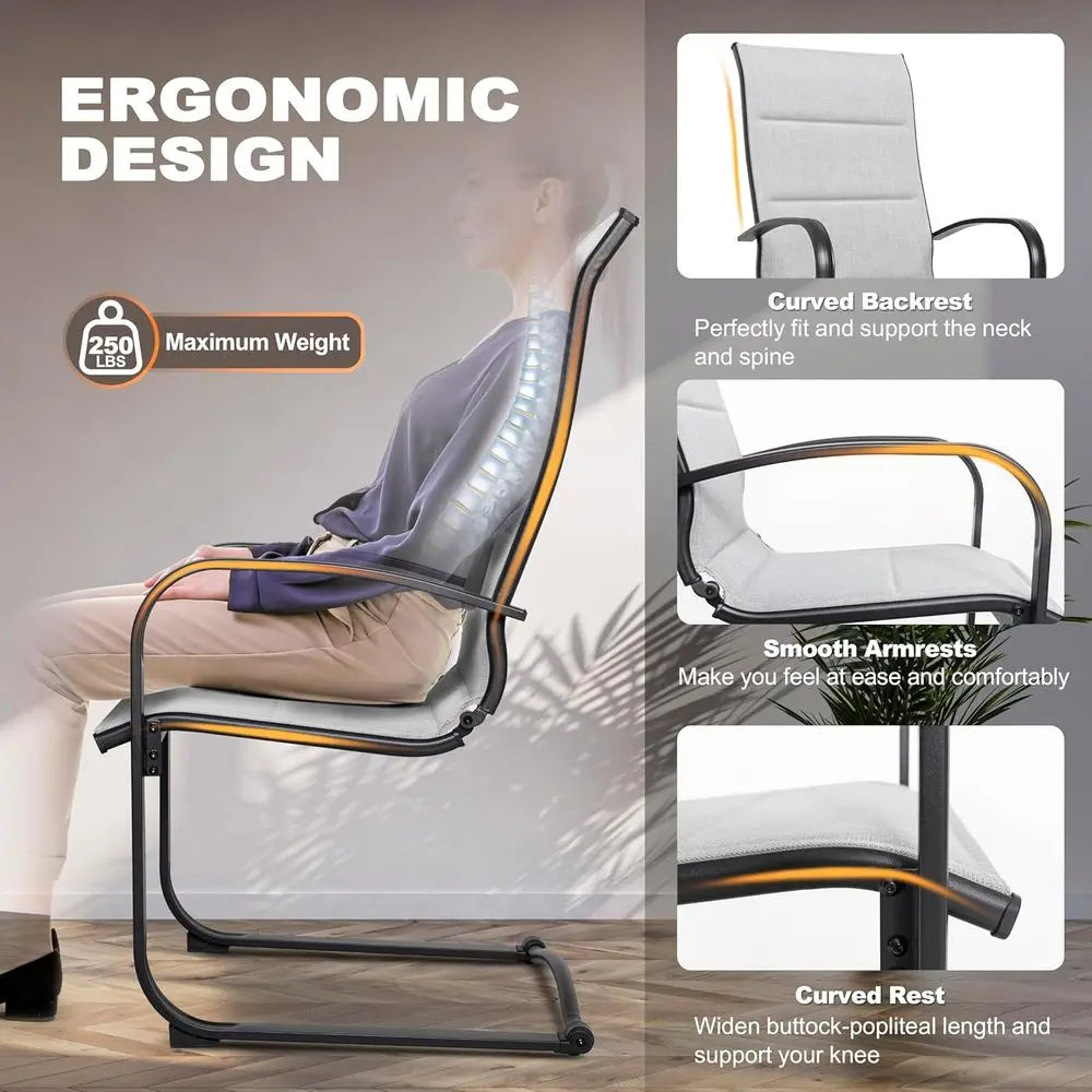 All-Weather Padded Textilene Outdoor Dining Chair Set of 4 with Spring Motion and High Back, Gray
