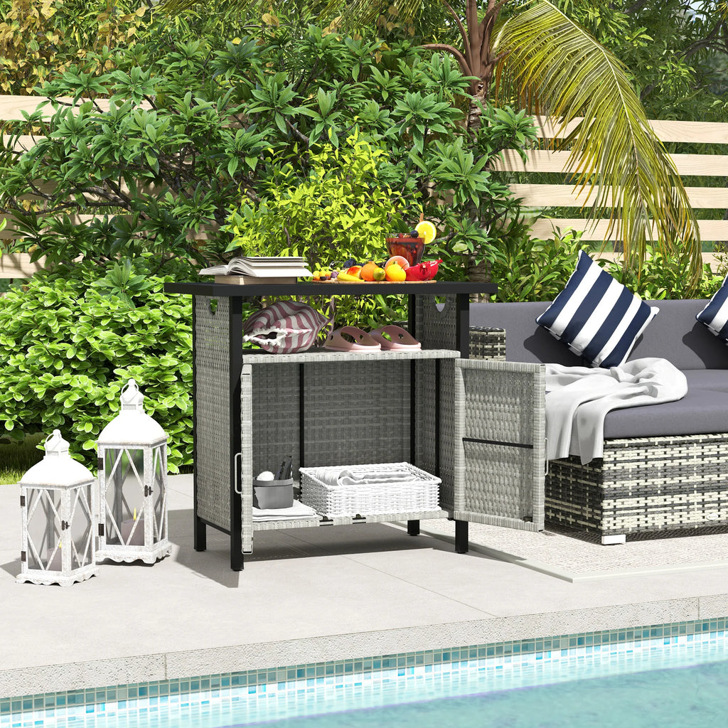 Outdoor Pool Towel Storage Cabinet Organizer, Pool Valet with Cabinet Gray