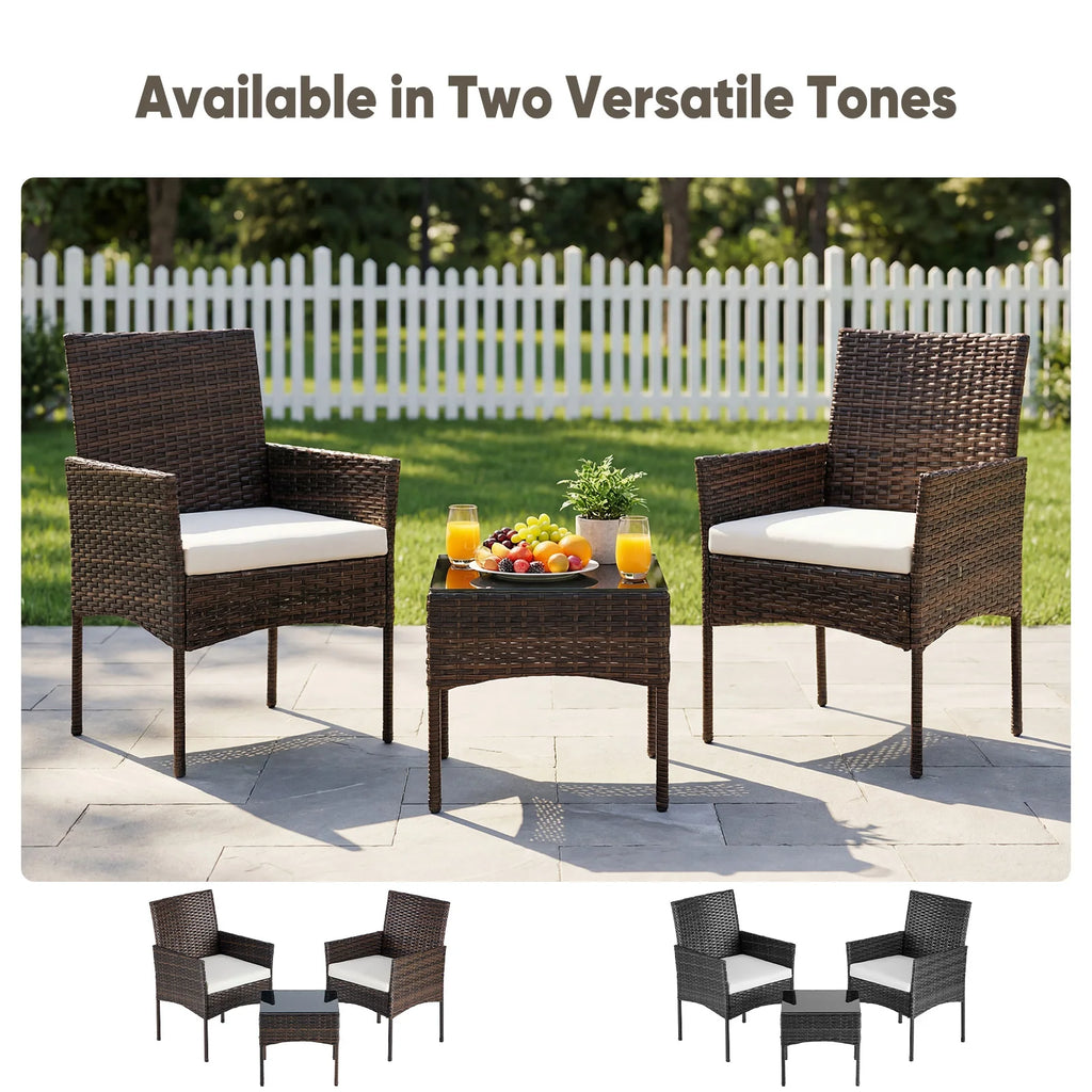 3-Piece Outdoor Patio Furniture Set – All-Weather Rattan Bistro Conversation Set