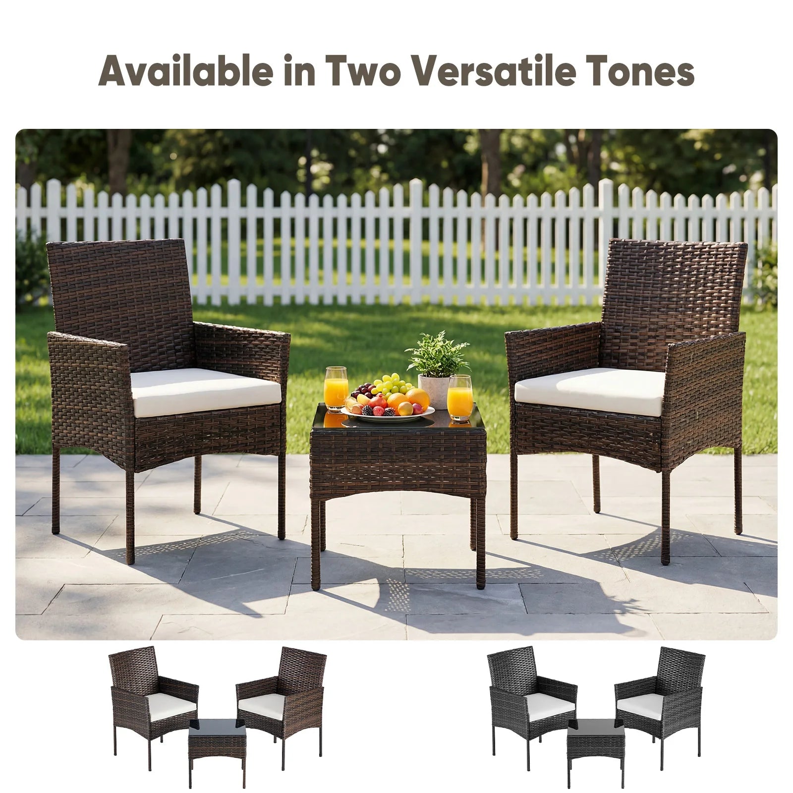 3-Piece Outdoor Patio Furniture Set – All-Weather Rattan Bistro Conversation Set