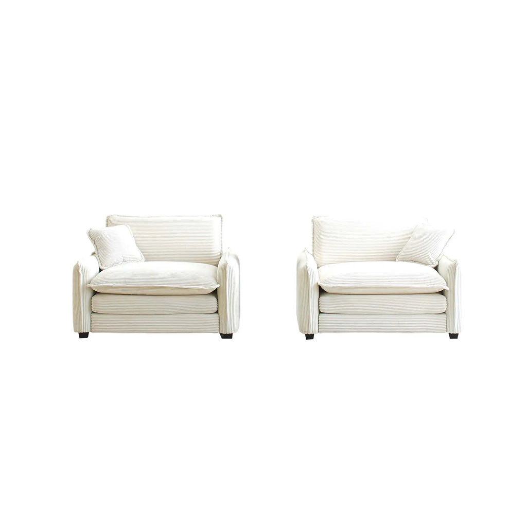 Beige Corduroy Deep-Seated Living Room Sofa Set with 2 Single Sofas – Luxury & Sophisticated Modern Comfort