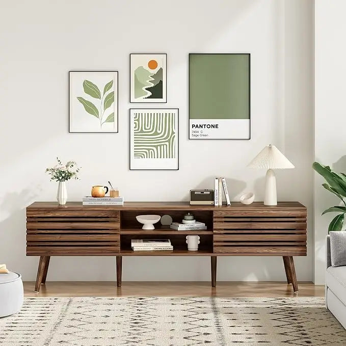 Mid Century Modern TV Stand for Tvs up to 70", Wood Media Console with Storage & Cable Management for Living Room