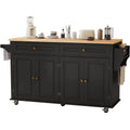 67 Rolling Kitchen Island with Drop Leaf Breakfast Bar, Storage Cabinet, and Spice Rack in Black