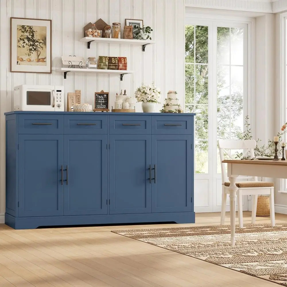 60 High Large Sideboard with Storage, 36 Tall Kitchen Buffet Cabinet with 4 Drawers, Elegant Coffee Bar Cabinet with Black Handl