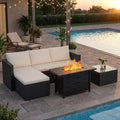 4-Piece Outdoor Patio Furniture Set with 43 Propane Gas Fire Pit Table, Wicker Sectional Sofa for Backyard, Poolside, Garden (Be