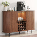 Wine Bar Cabinet W/ LED Light,Liquor Cabinet for Home,Coffee Bar Cabinet W/ Wine Rack & Glass Holder,Walnut Buffet Sideboard