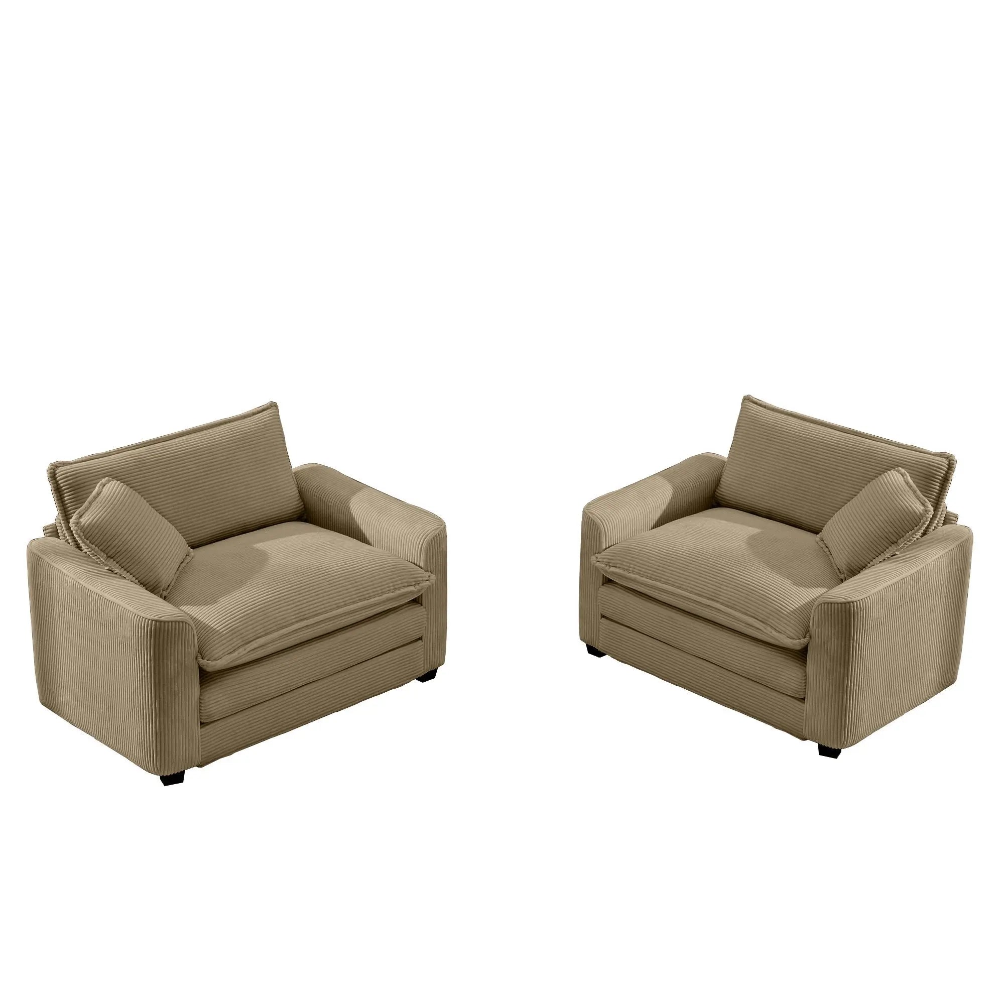 Luxurious Tan Corduroy Deep-Seated Sofa Set with Two Single Chairs for Living Room, Bedroom & Office