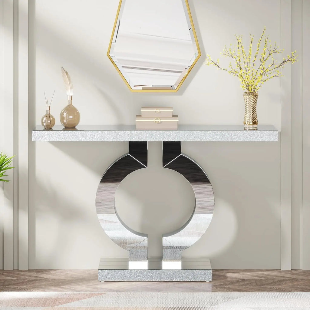 43.3-Inch (110Cm)Mirrored Console Table, Modern Entryway Table with Thickened Mirror Finish Tabletop