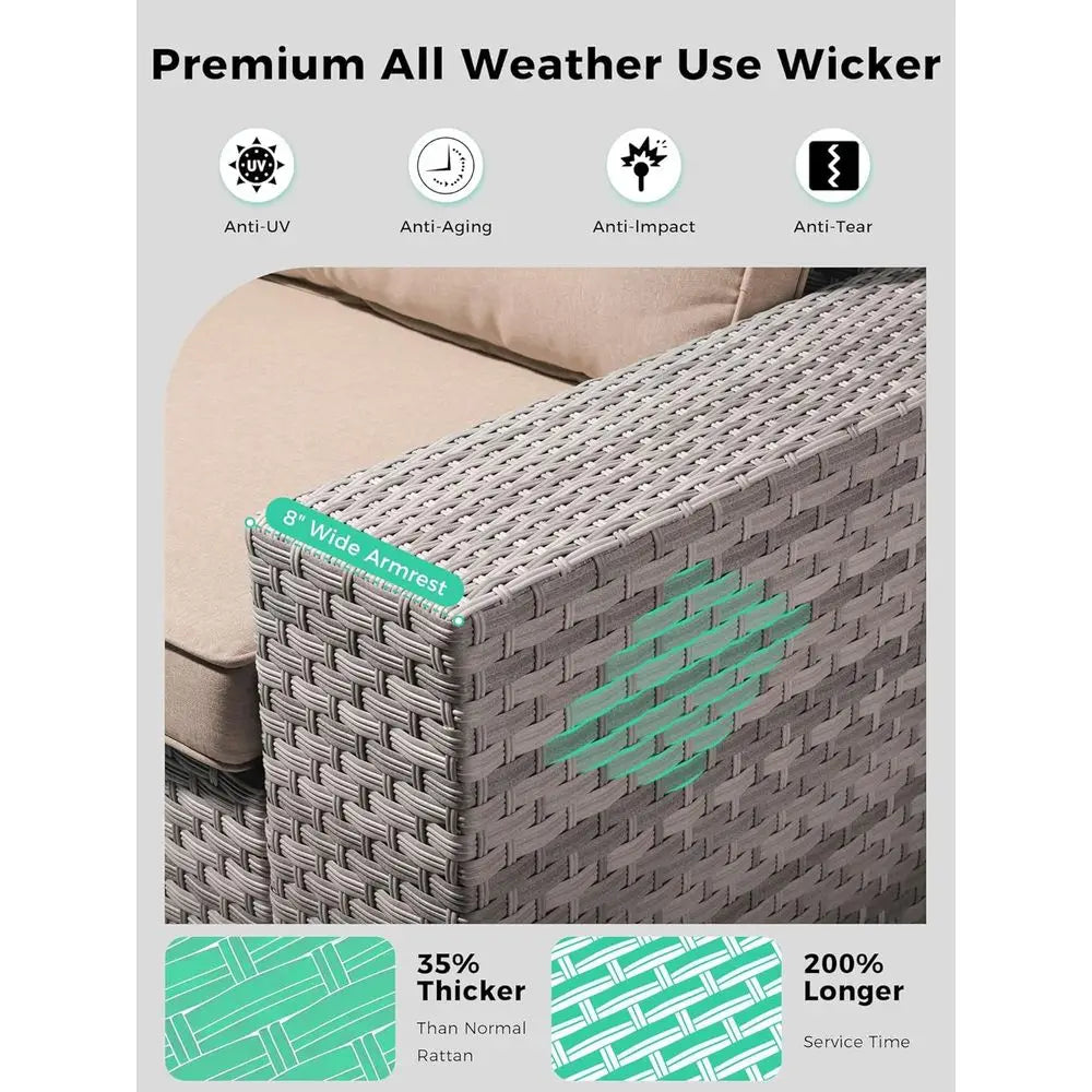 All-Weather High Back Swivel Rocker Patio Furniture Set with Cushions and Side Table, Suitable for Garden, Backyard, Porch, Beig