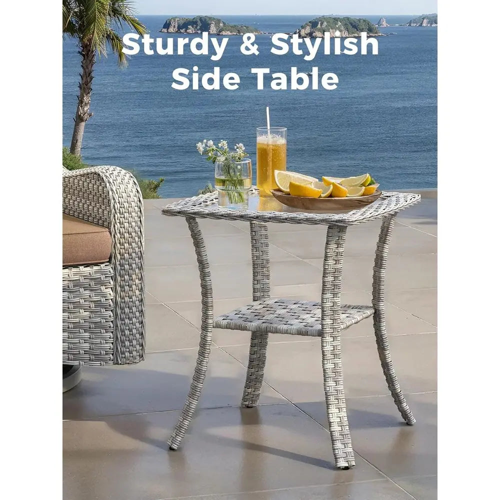 All-Weather High Back Swivel Rocker Patio Furniture Set with Cushions and Side Table, Suitable for Garden, Backyard, Porch, Beig