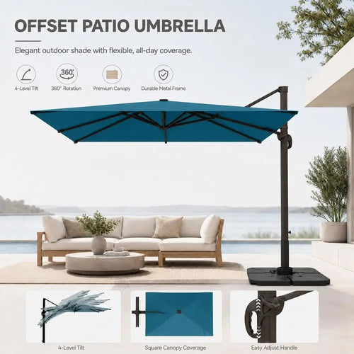 OUTFITTERS 10X13 FT Patio Cantilever Umbrella with Base, Outdoor Large Offset Rectangular Double Top Heavy Duty Umbrellas With
