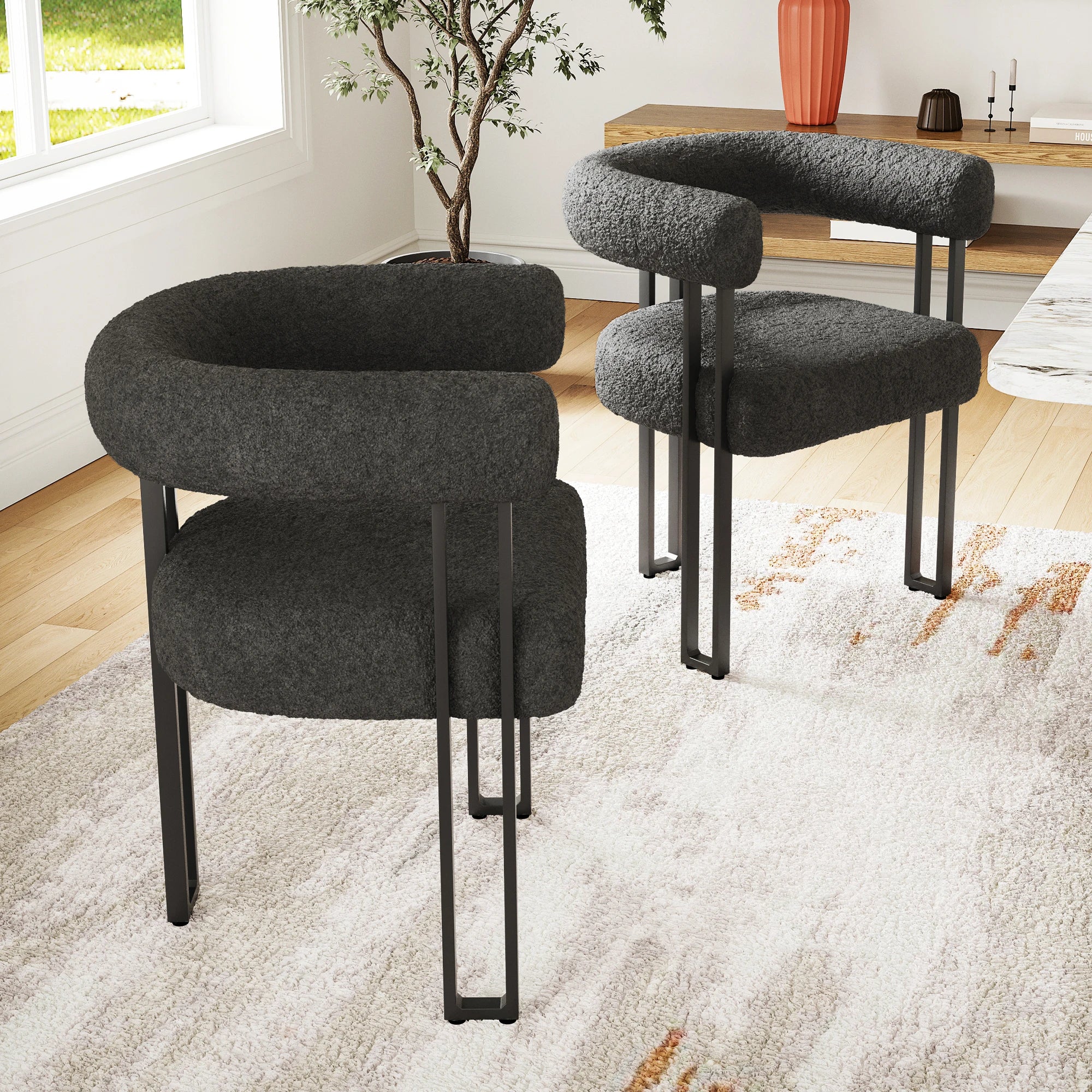 Upholstered Dining Arm Chairs Set of 2, Modern Cushioned Accent Chairs with Metal Frame
