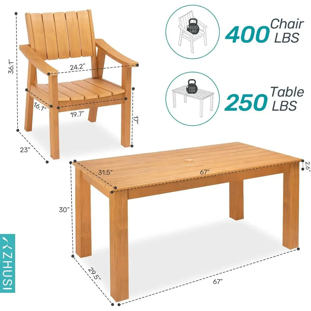 Outdoor Patio Dining Set with Umbrella Hole for Backyard, Garden & Poolside – 7 Piece Teak Finish