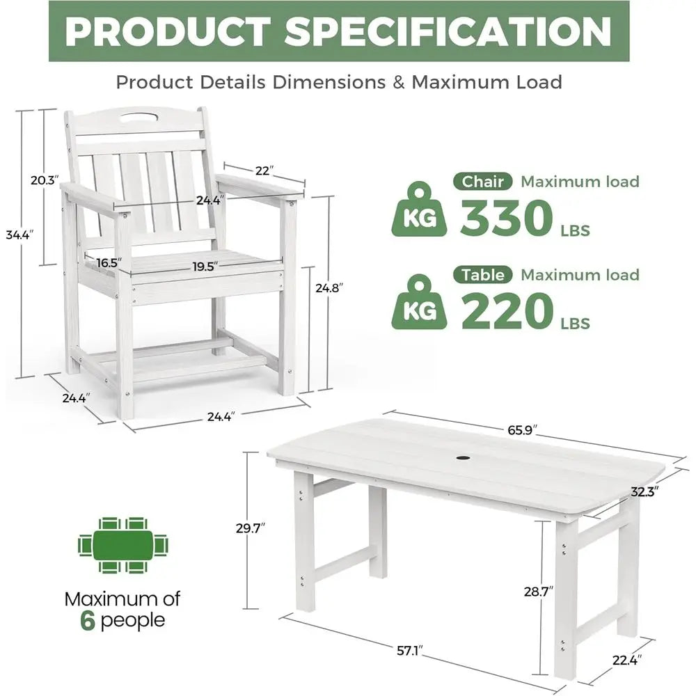 Weather-Resistant 7-Piece Patio Dining Set with Table & 6 Chairs – White