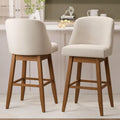 30 Swivel Upholstered Bar Stools Set of 2, Solid Wood Legs, Footrest, Beige