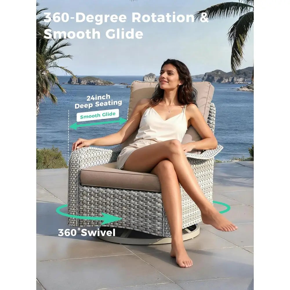 All-Weather High Back Swivel Rocker Patio Furniture Set with Cushions and Side Table, Suitable for Garden, Backyard, Porch, Beig