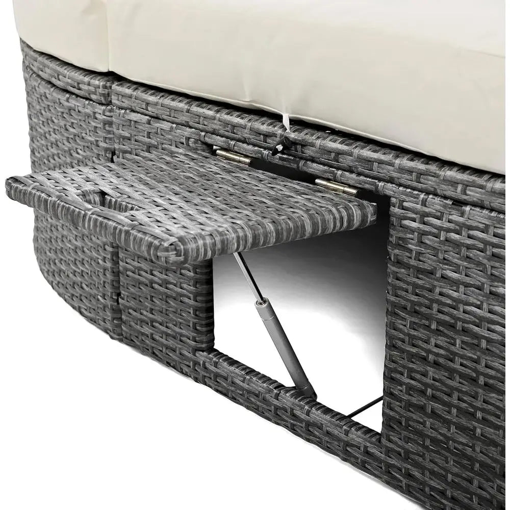 2-Person Outdoor Rattan Daybed with Adjustable Backrests, Cushions & Pillows – Beige