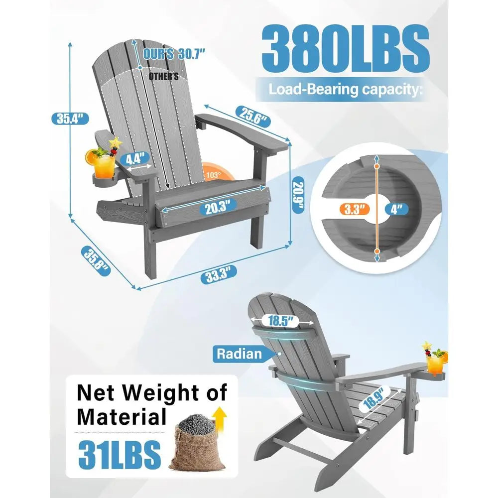 Set of 4 Outdoor Adirondack Chairs – Grey Weather-Resistant Patio Seating