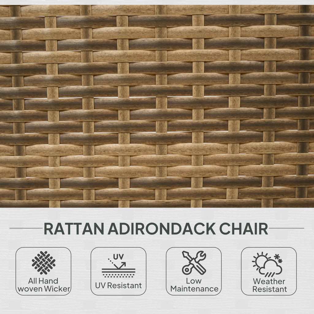 Patio Adirondack Chair with All-Weather Rattan Wicker, Soft Cushions, Tall Curved Backrest for Deck or Garden, Dark Blue
