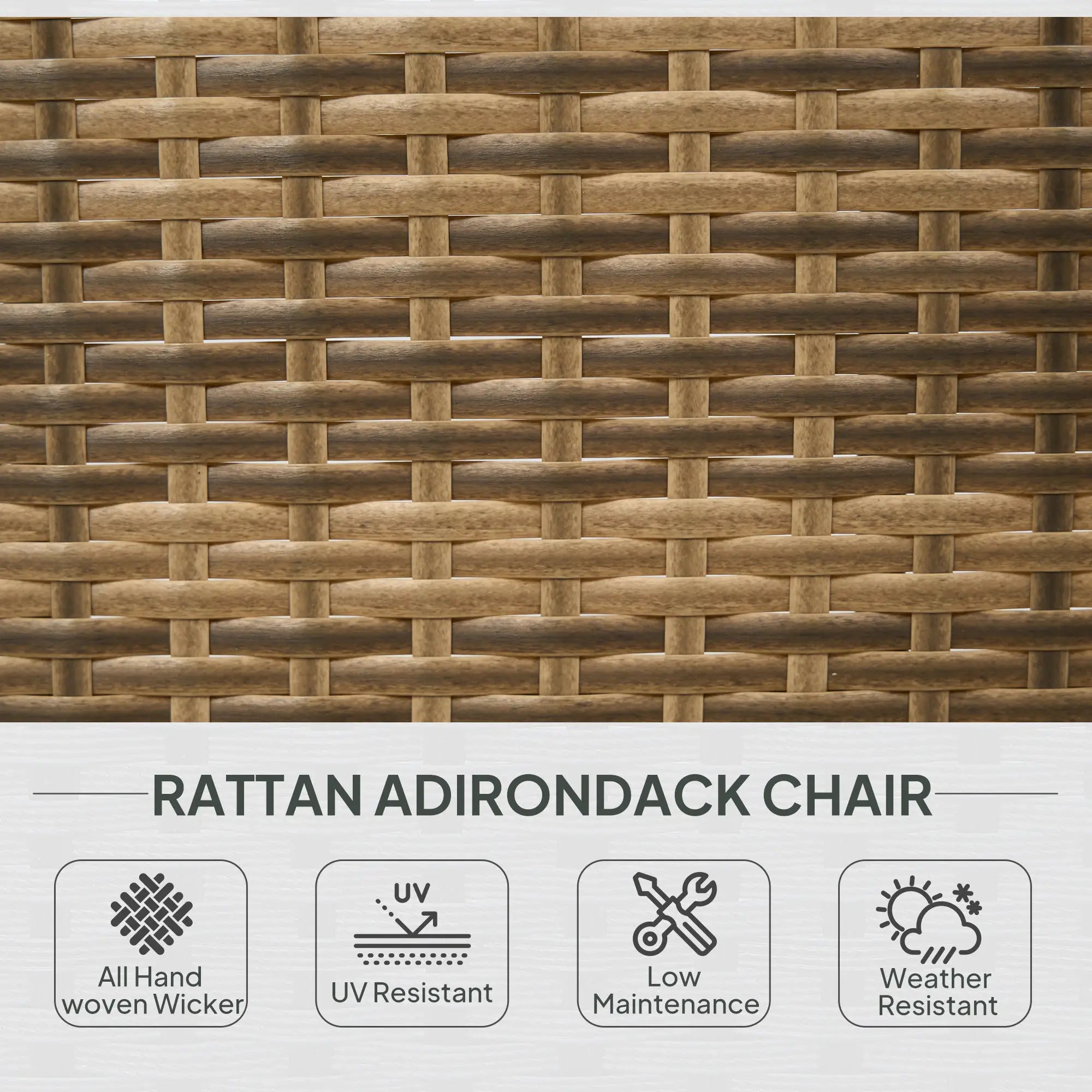 Patio Adirondack Chair with All-Weather Rattan Wicker, Soft Cushions, Tall Curved Backrest for Deck or Garden, Dark Blue