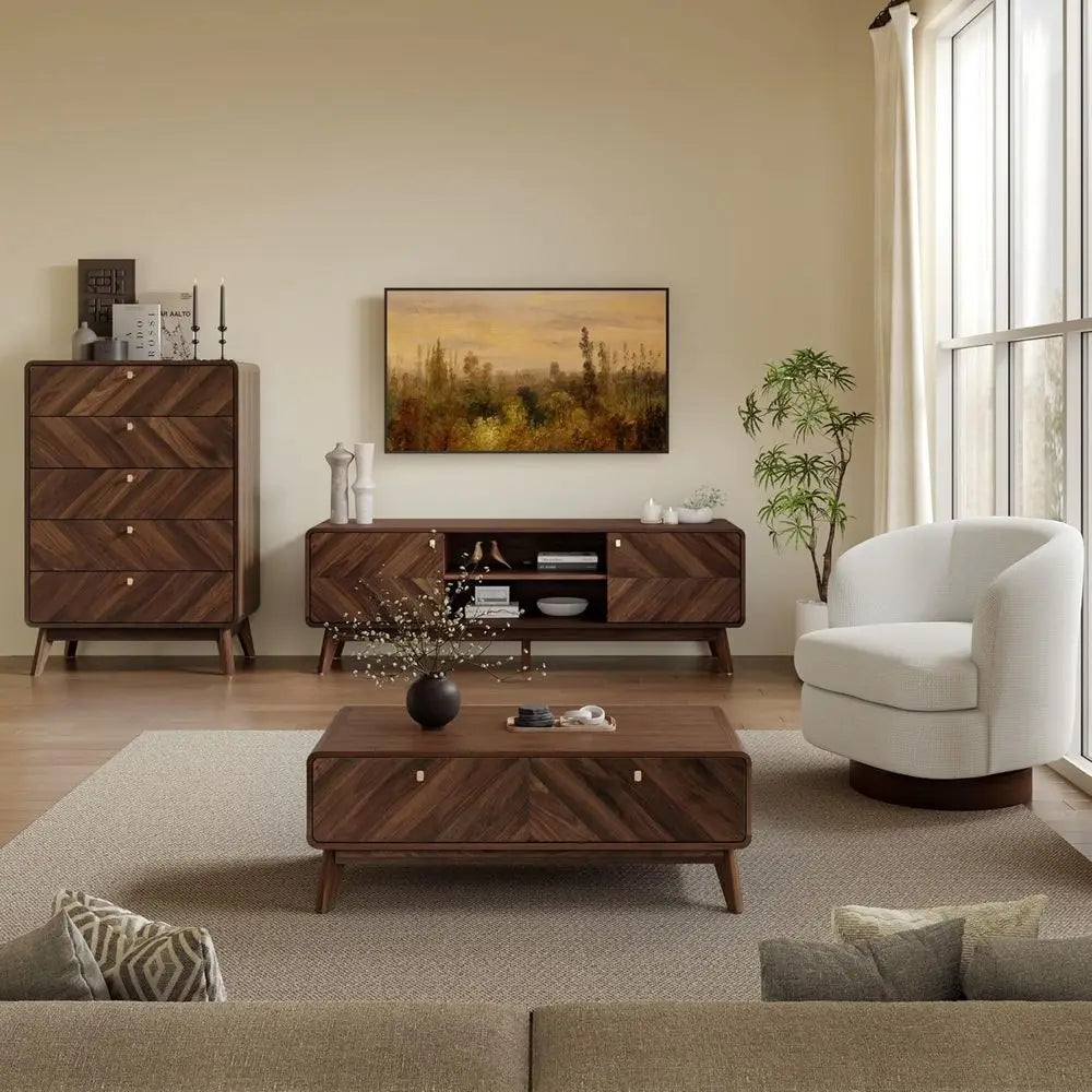 47" Mid-Century Modern Coffee Table with Storage & Live Edge Wood Design