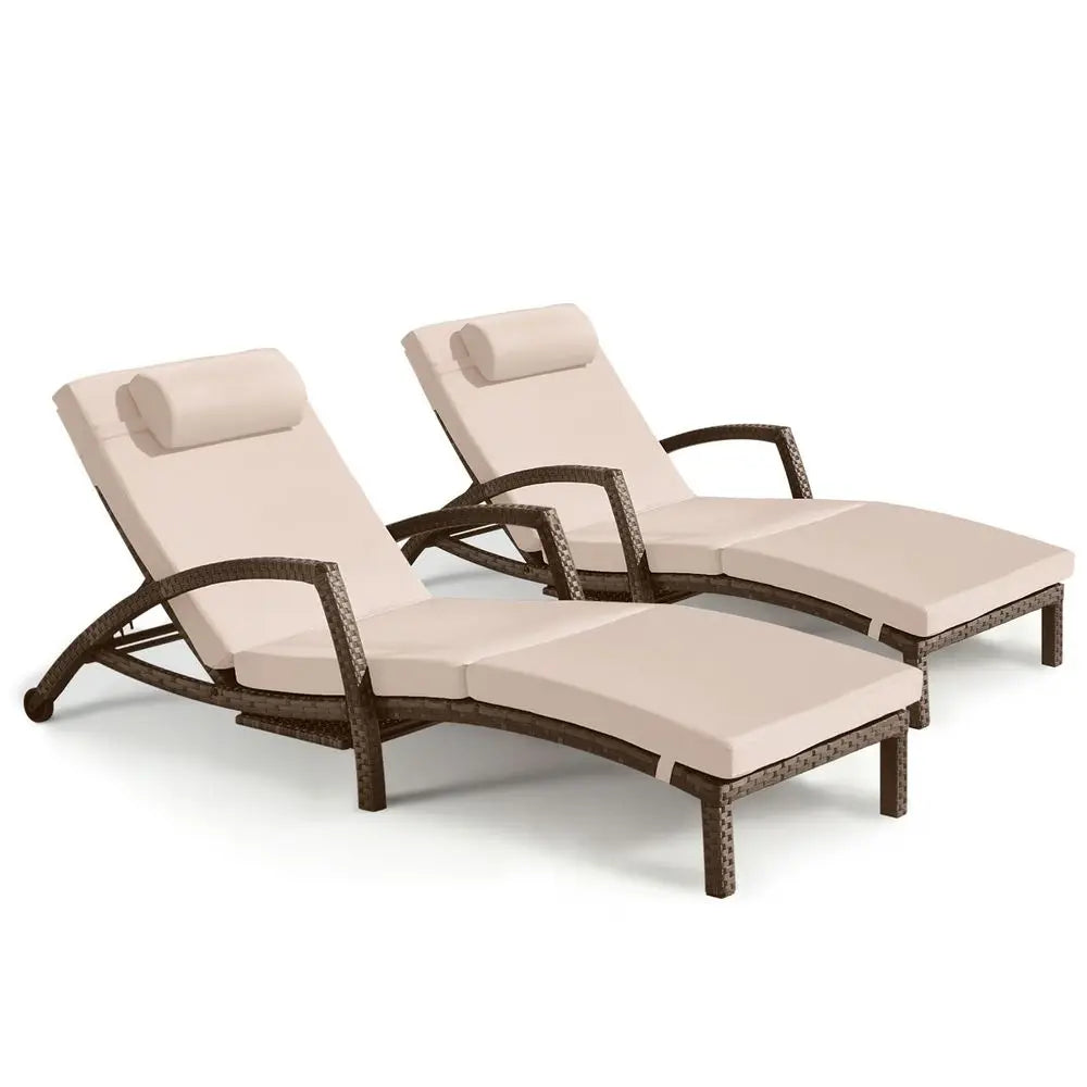 Chaise Lounge Chairs Set of 2 Wicker Pool Lounge Chairs Outdoor with 5 Adjustable Back Amp Removable Cushion Amp Tray Tanning C