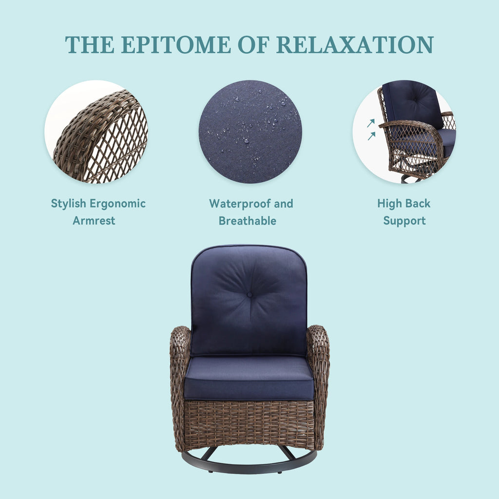 HOOMIC 3-Piece Patio Furniture Set, Outdoor Bistro Set, Rotating Rocking Chairs with Padded Cushions, Modern Conversation Set