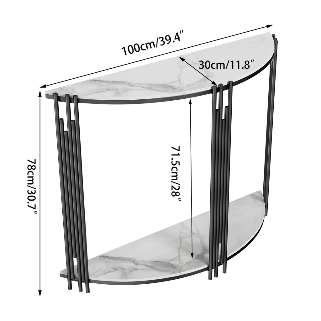 Half Moon Tiered Real Marble Entry Console Table Hallway Entryway Furniture for Entrance, Home Living Room