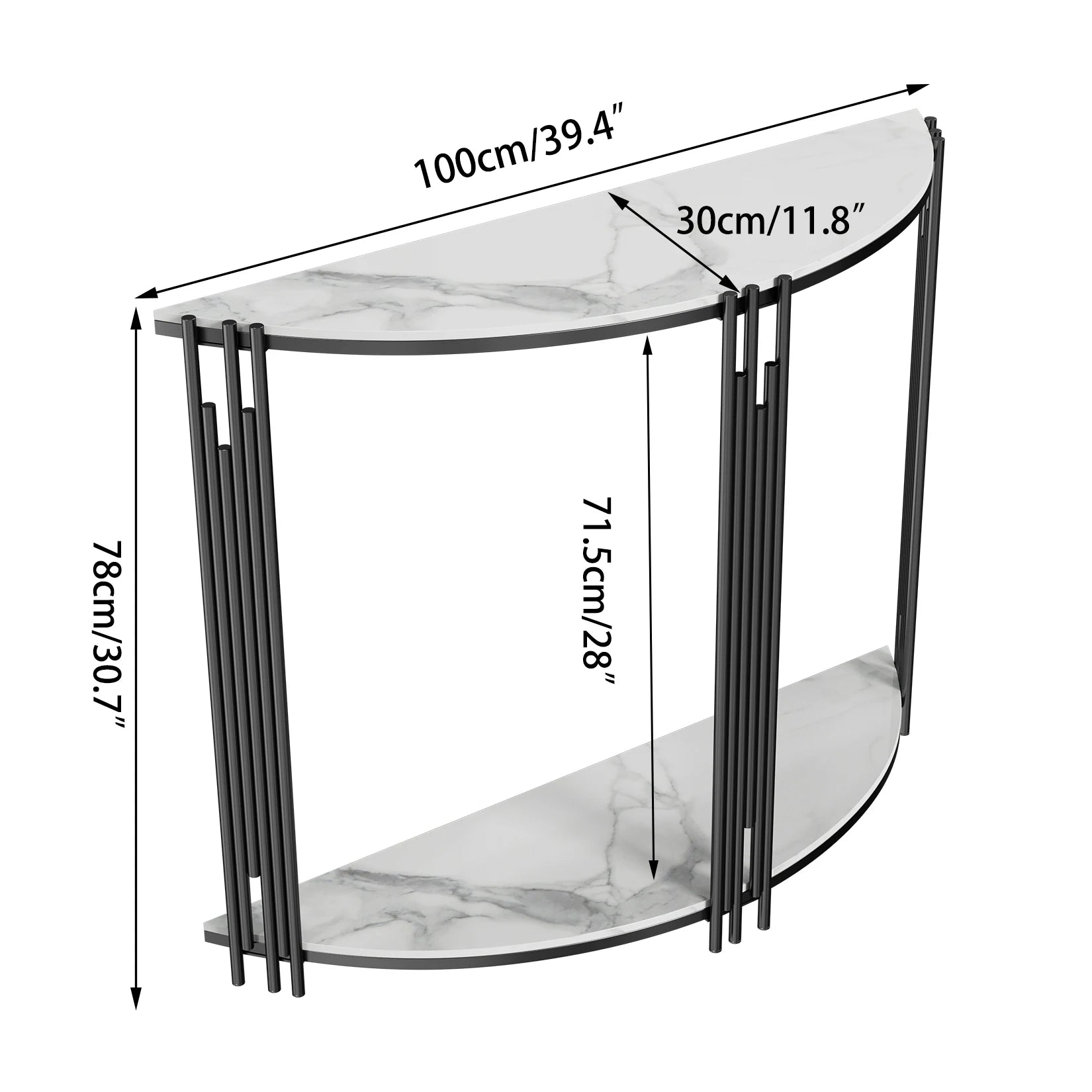 Half Moon Tiered Real Marble Entry Console Table Hallway Entryway Furniture for Entrance, Home Living Room